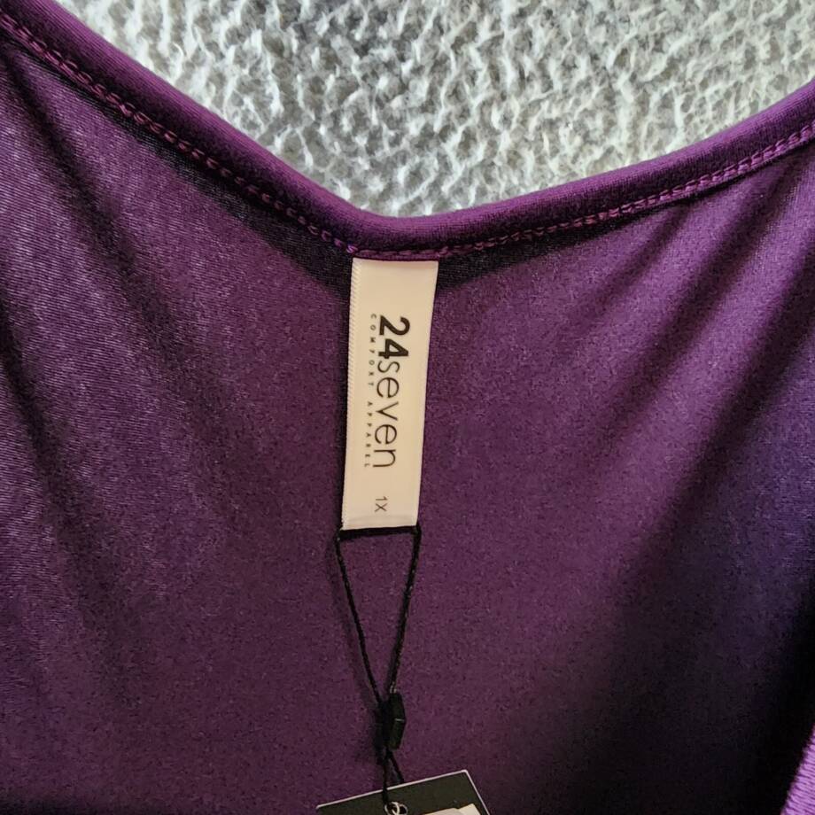 24seven Comfort Apparel Plus Size Fit & Flare Midi Dress Women's 1X Purple L/S