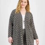JM Collection Plus Size Francesca Foulard Cardigan Women's 3X Deep Black Combo