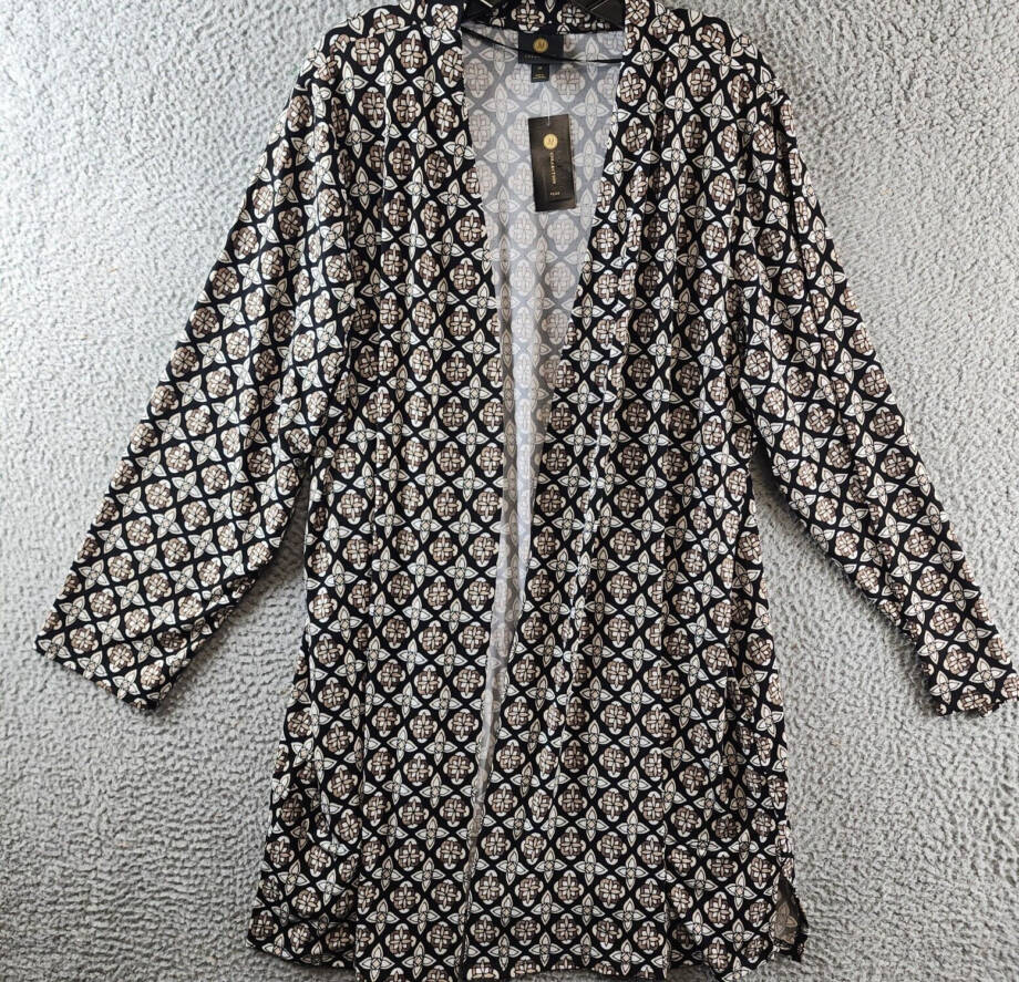 JM Collection Plus Size Francesca Foulard Cardigan Women's 3X Deep Black Combo