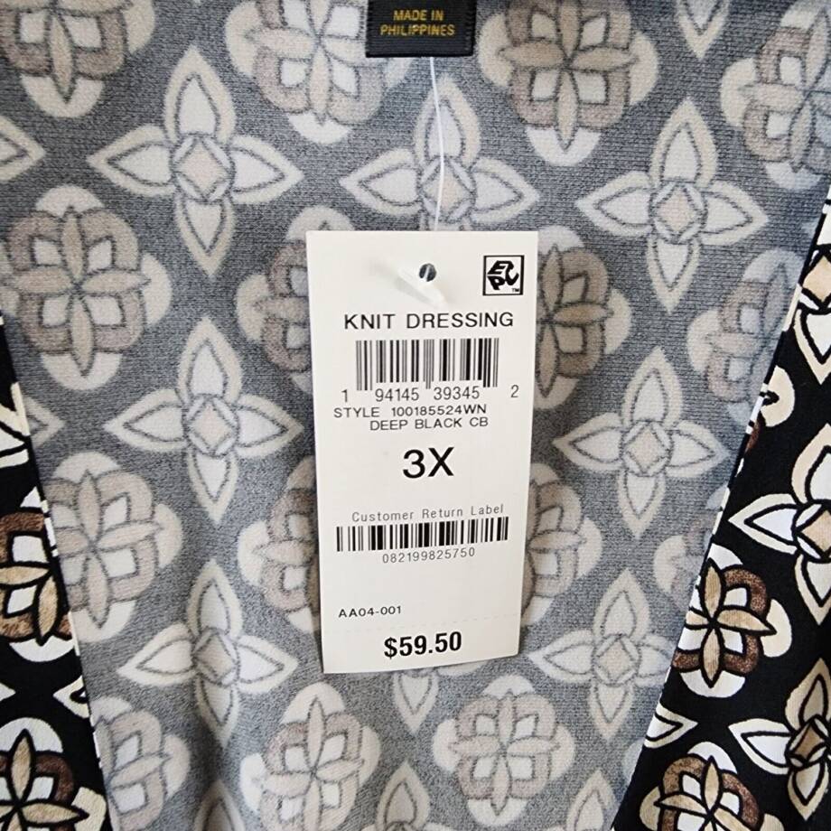 JM Collection Plus Size Francesca Foulard Cardigan Women's 3X Deep Black Combo