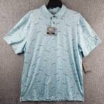 PGA TOUR Stretch-Performance Patterned Polo Shirt Men's L Blue Curacao Pullover