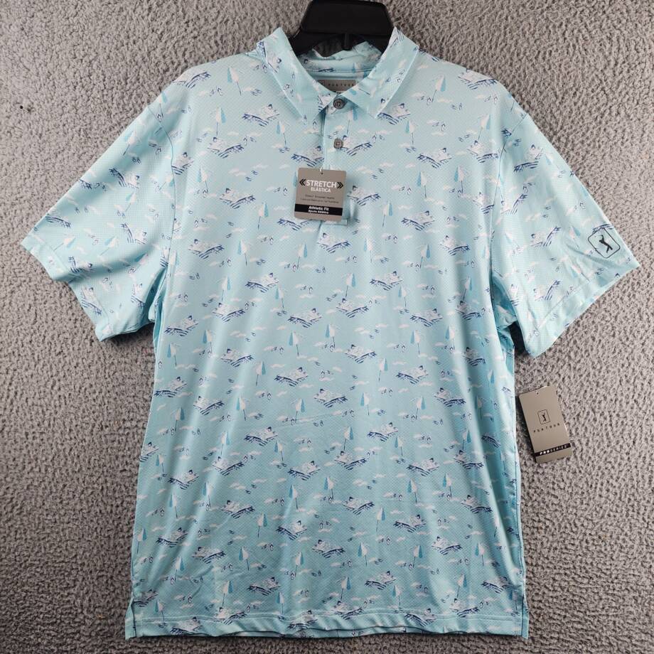 PGA TOUR Stretch-Performance Patterned Polo Shirt Men's L Blue Curacao Pullover