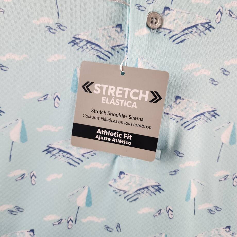 PGA TOUR Stretch-Performance Patterned Polo Shirt Men's L Blue Curacao Pullover