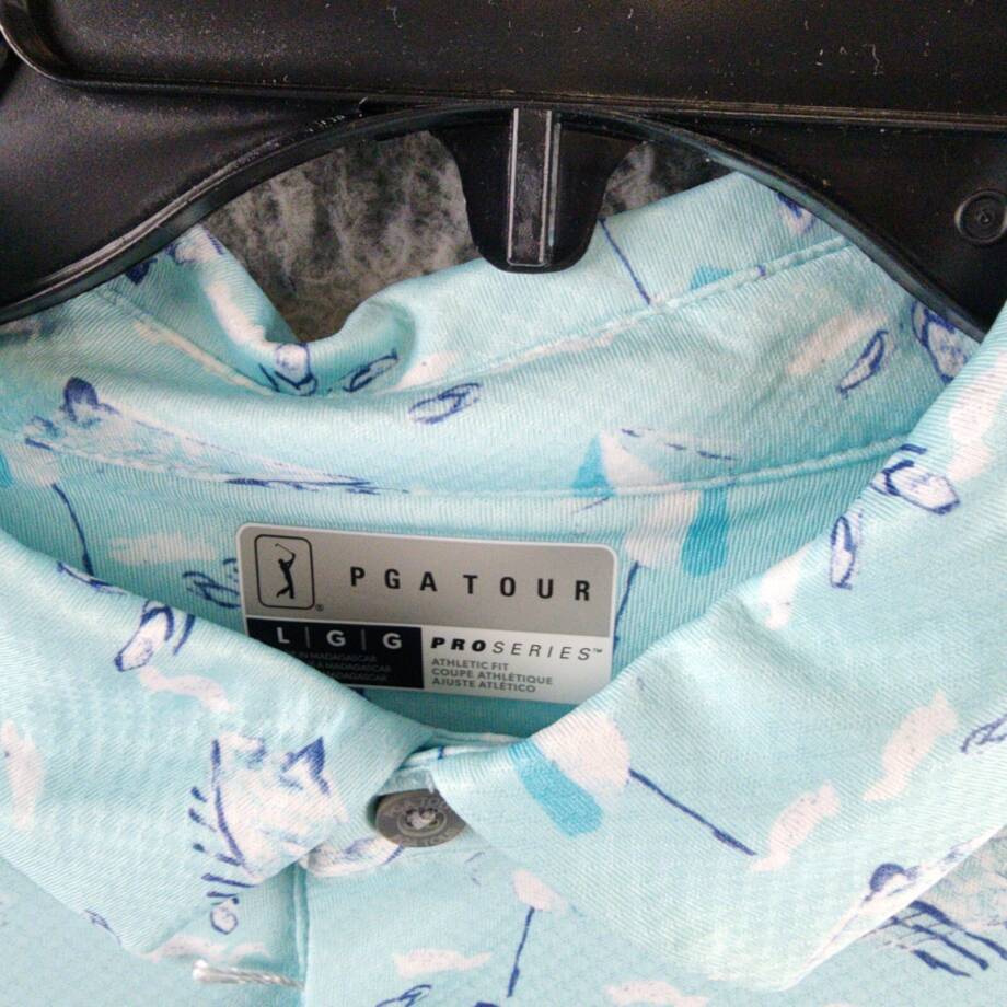 PGA TOUR Stretch-Performance Patterned Polo Shirt Men's L Blue Curacao Pullover