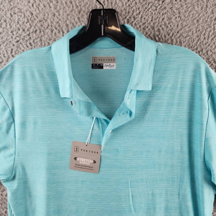 PGA TOUR Jasper Airflux Performance Polo Shirt Men's S Med Blue Curacao Htr
