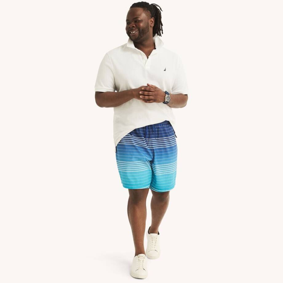 Nautica Ombre Stripe Full Elastic Swim Trunks Men's XXL Bright Cobalt Drawstring