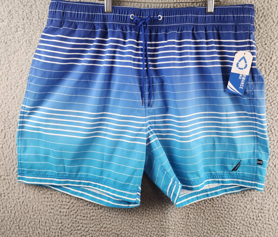 Nautica Ombre Stripe Full Elastic Swim Trunks Men's XXL Bright Cobalt Drawstring