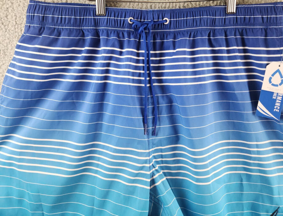 Nautica Ombre Stripe Full Elastic Swim Trunks Men's XXL Bright Cobalt Drawstring