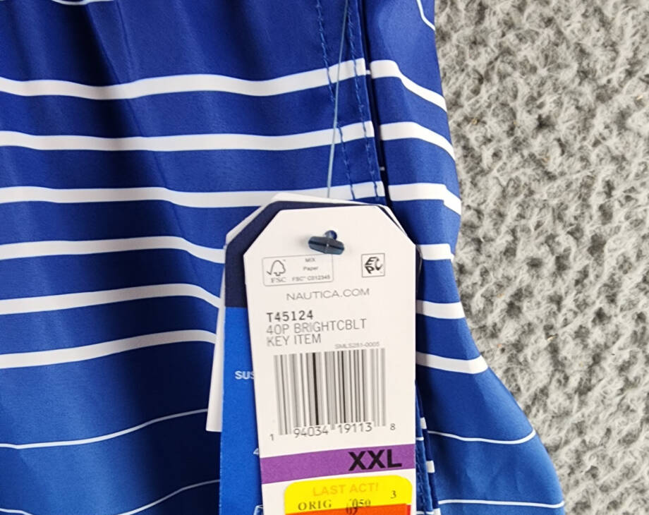 Nautica Ombre Stripe Full Elastic Swim Trunks Men's XXL Bright Cobalt Drawstring