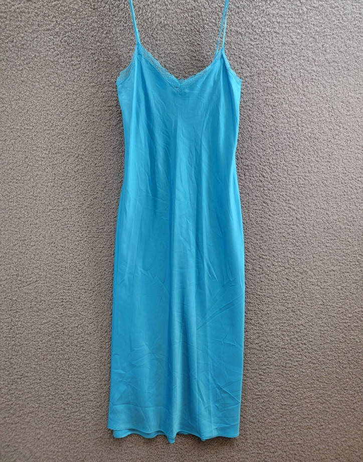 I.N.C. International Concepts Lace-Trim Satin Nightgown Women's XS Cyan Blue