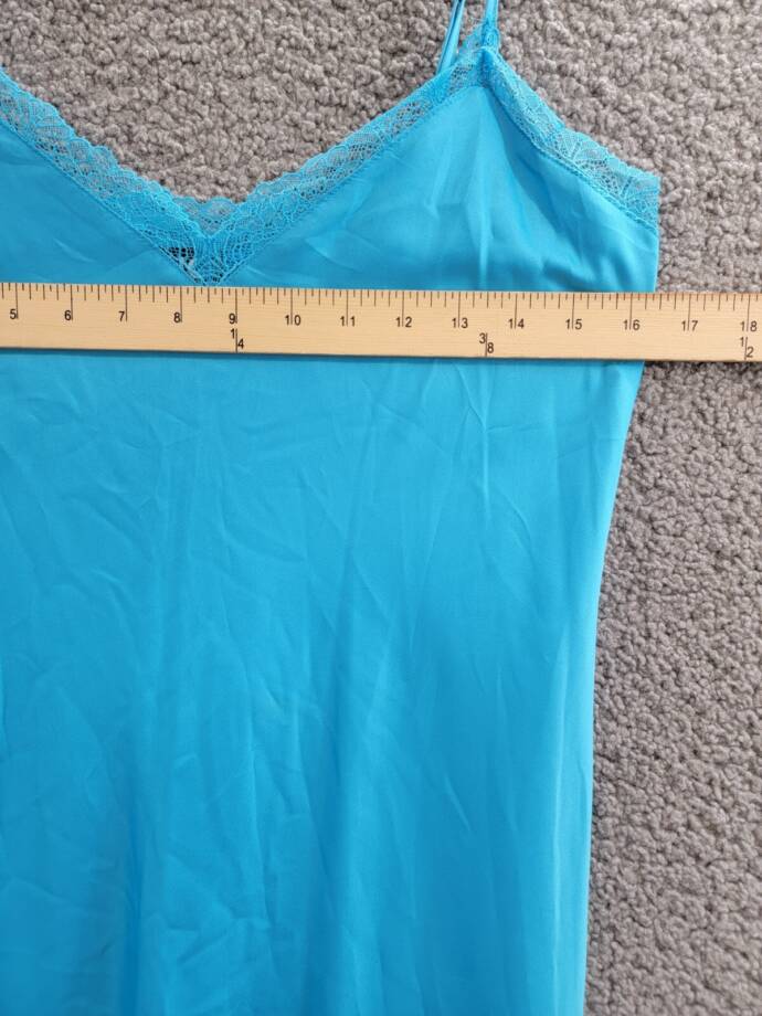 I.N.C. International Concepts Lace-Trim Satin Nightgown Women's XS Cyan Blue