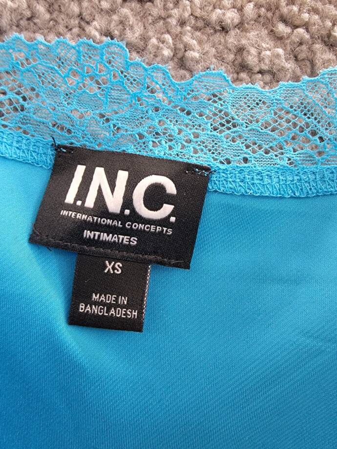 I.N.C. International Concepts Lace-Trim Satin Nightgown Women's XS Cyan Blue