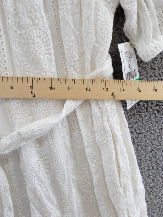 Karen Kane Embroidered Eyelet Puff Sleeve Dress Women's L White Belted Pullover