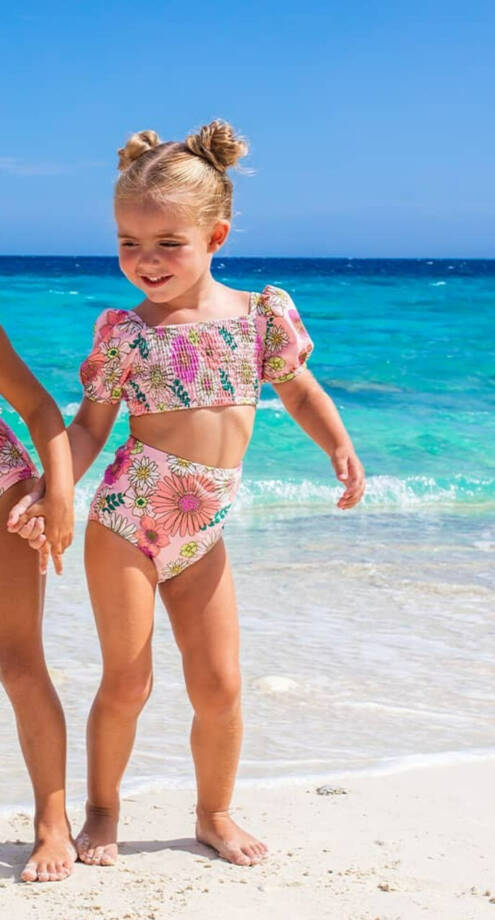 Shade Critters Retro Blossom Smocked High Waist 2-Piece Swimsuit Girls' 5T Multi