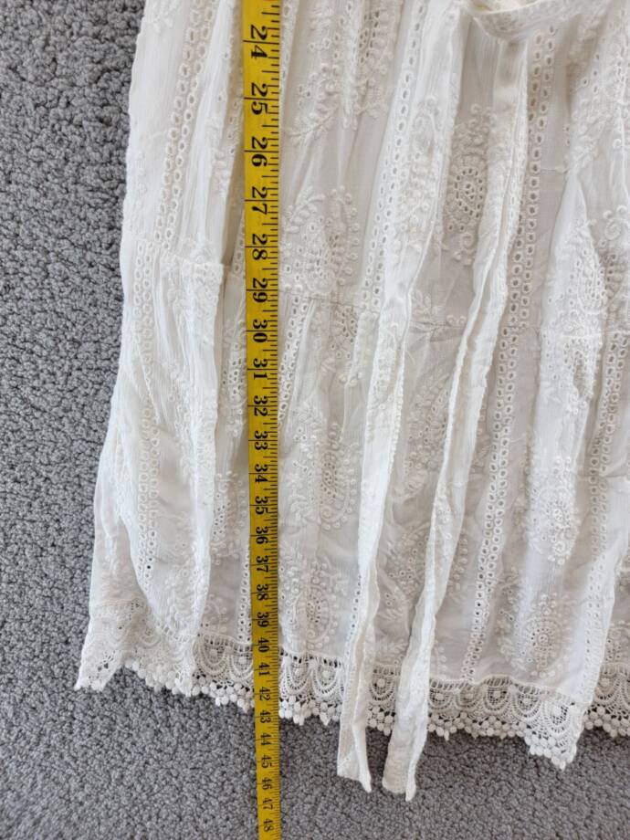 Karen Kane Embroidered Eyelet Puff Sleeve Dress Women's L White Belted Pullover
