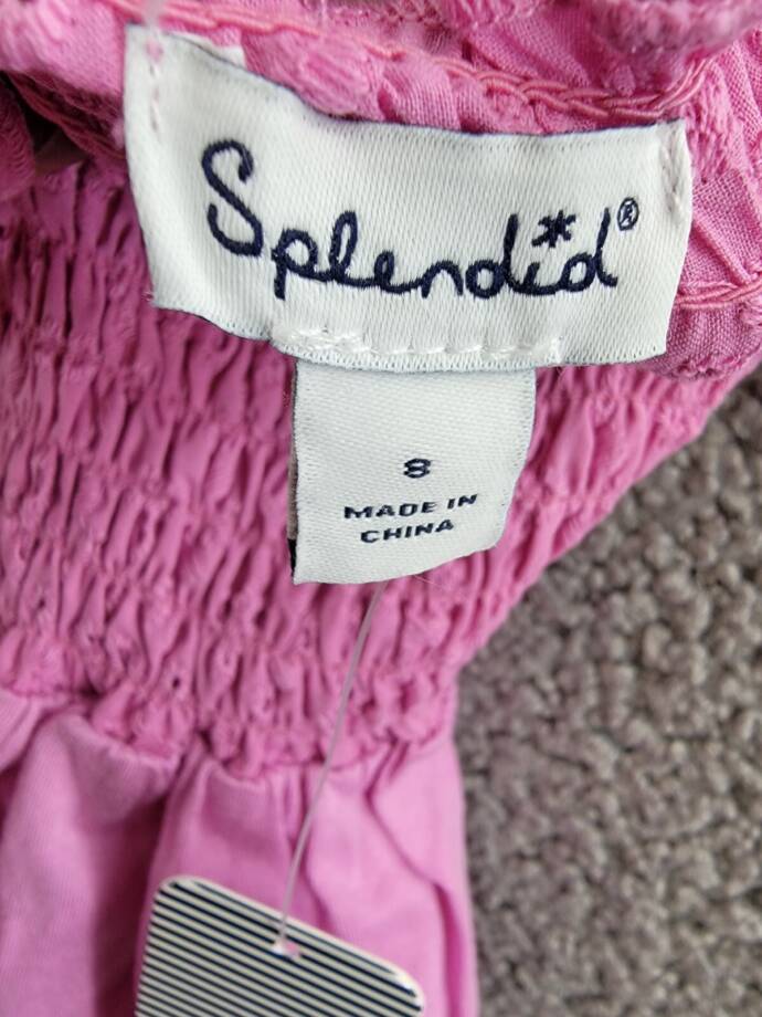 Splendid Smocked Eyelet Dress Girls' 8 Sherbert Solid Square Neck Pullover