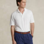 Polo Ralph Lauren Classic-Fit Cotton-Linen Mesh Polo Shirt Mens L White Collared