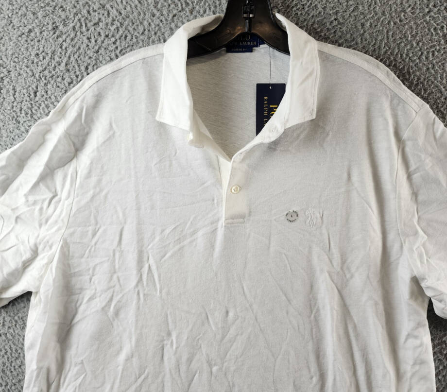 Polo Ralph Lauren Classic-Fit Cotton-Linen Mesh Polo Shirt Mens L White Collared