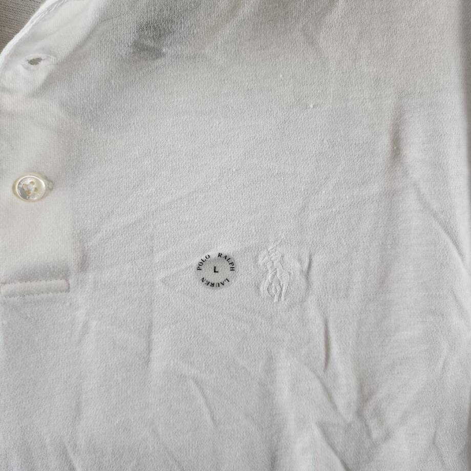 Polo Ralph Lauren Classic-Fit Cotton-Linen Mesh Polo Shirt Mens L White Collared