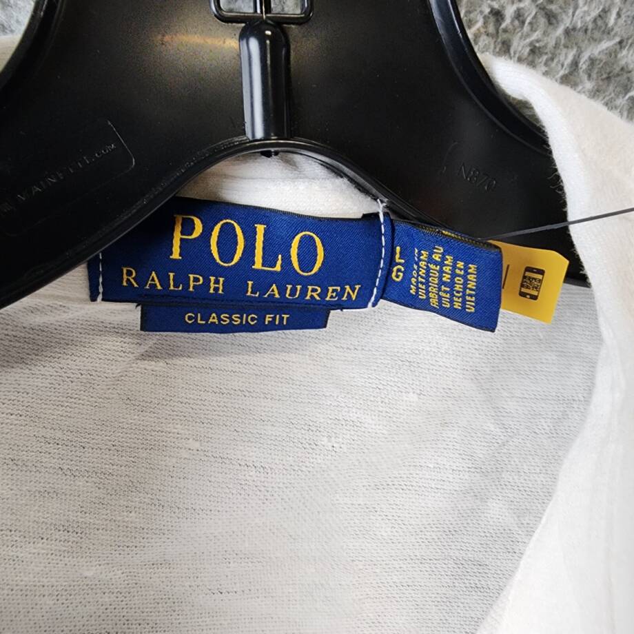 Polo Ralph Lauren Classic-Fit Cotton-Linen Mesh Polo Shirt Mens L White Collared