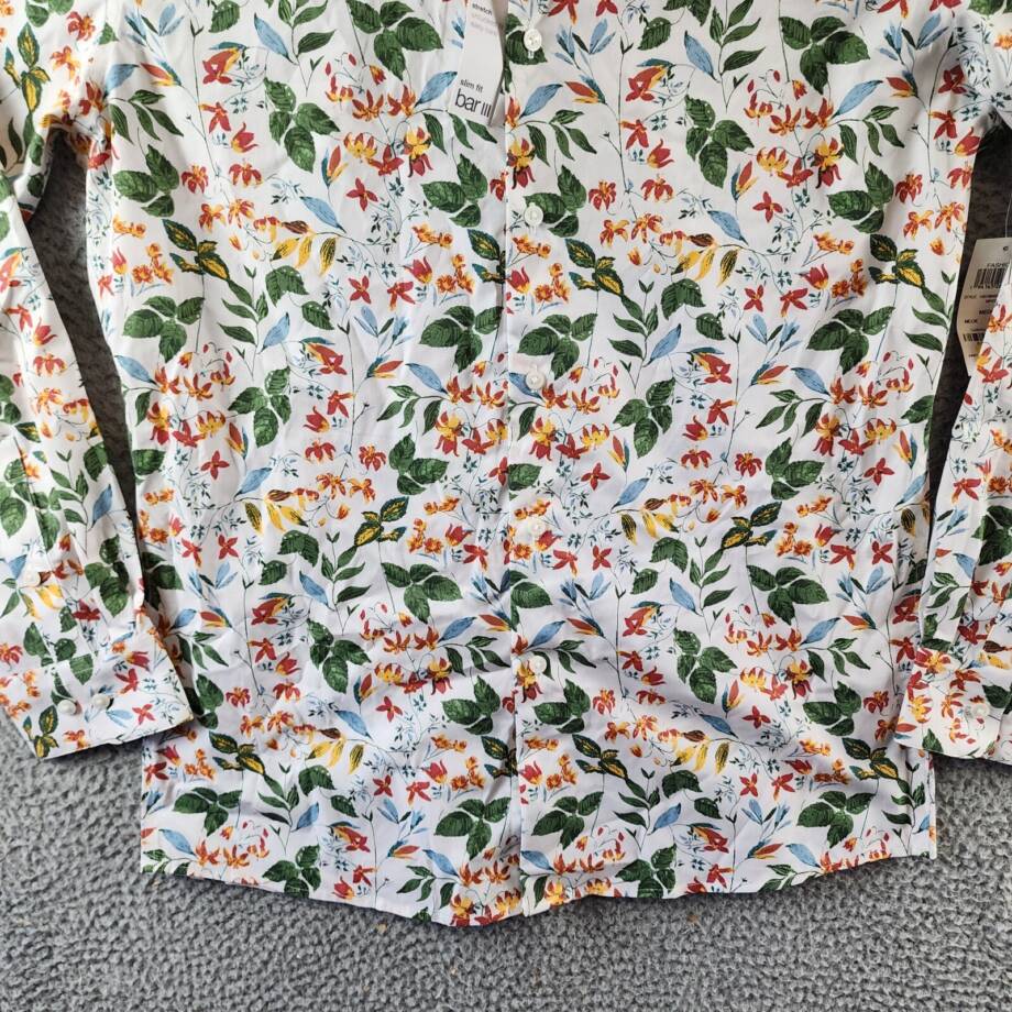 Bar III Slim-Fit Bold Ivy Dress Shirt Men's M White Multi Spread Collar Stretch