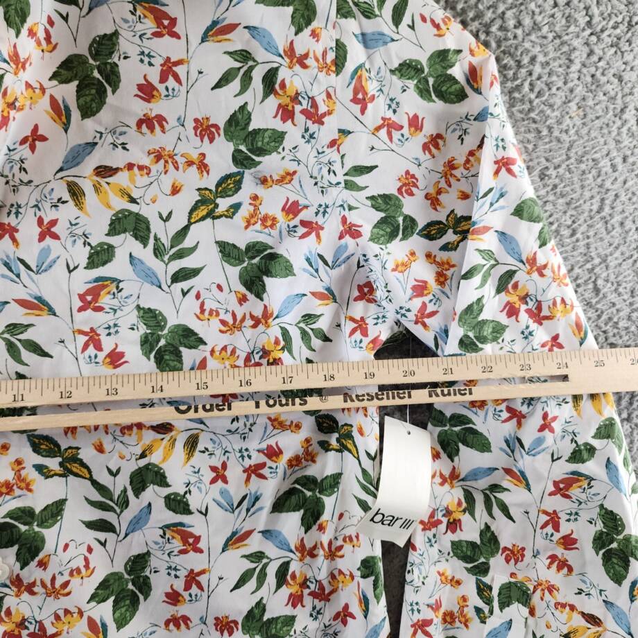 Bar III Slim-Fit Bold Ivy Dress Shirt Men's M White Multi Spread Collar Stretch