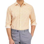 Bar III Slim-Fit Wave Floral Dress Shirt Mens M (15-15.5) Apricot Button Closure