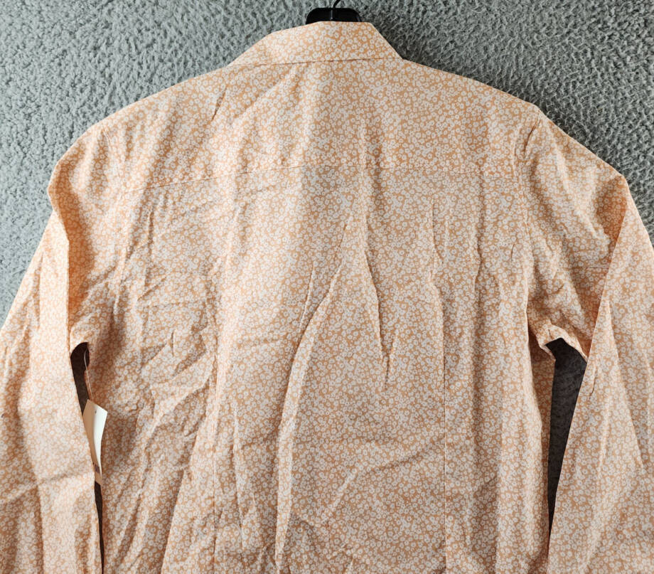 Bar III Slim-Fit Wave Floral Dress Shirt Mens M (15-15.5) Apricot Button Closure