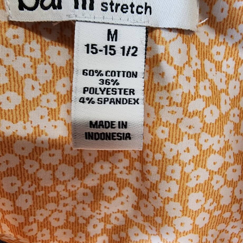 Bar III Slim-Fit Wave Floral Dress Shirt Mens M (15-15.5) Apricot Button Closure