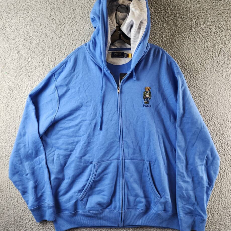 Polo Ralph Lauren Polo Bear Fleece Full-Zip Hoodie Mens XXL Blue Kangaroo Pocket