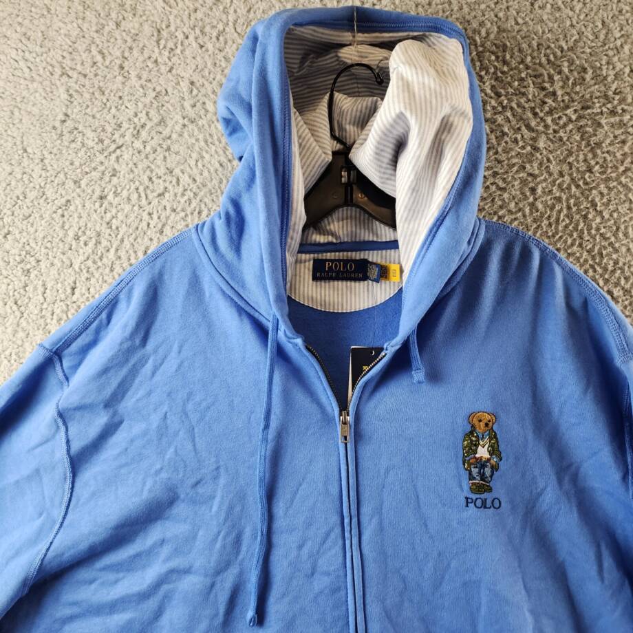 Polo Ralph Lauren Polo Bear Fleece Full-Zip Hoodie Mens XXL Blue Kangaroo Pocket