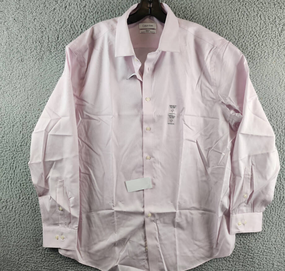 Calvin Klein Steel Modern Pin Cord Dress Shirt Men's XL 34/35 17.5 Pink Lavender