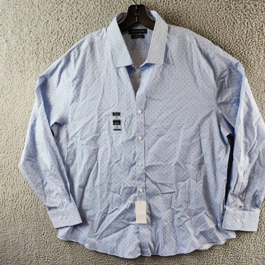 Tommy Hilfiger Slim-Fit Wrinkle-Free Twill Dress Shirt Men's 2XL Light Blue L/S