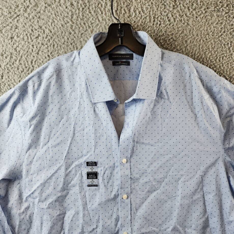Tommy Hilfiger Slim-Fit Wrinkle-Free Twill Dress Shirt Men's 2XL Light Blue L/S