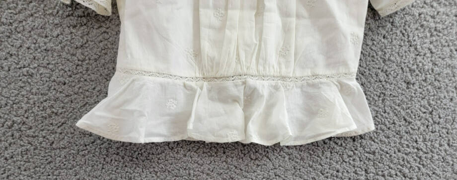 Ralph Lauren Embroidered Voile Top Girls' 8 White Lace Stand Collar Button Back