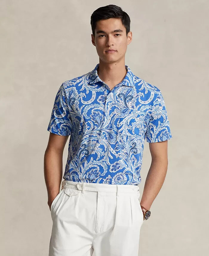 Polo Ralph Lauren Printed Polo Shirt Men's S Blue Short Sleeves Patch Pocket