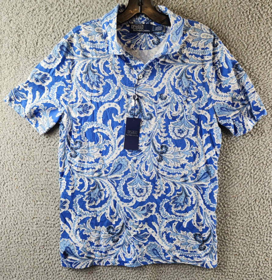 Polo Ralph Lauren Printed Polo Shirt Men's S Blue Short Sleeves Patch Pocket