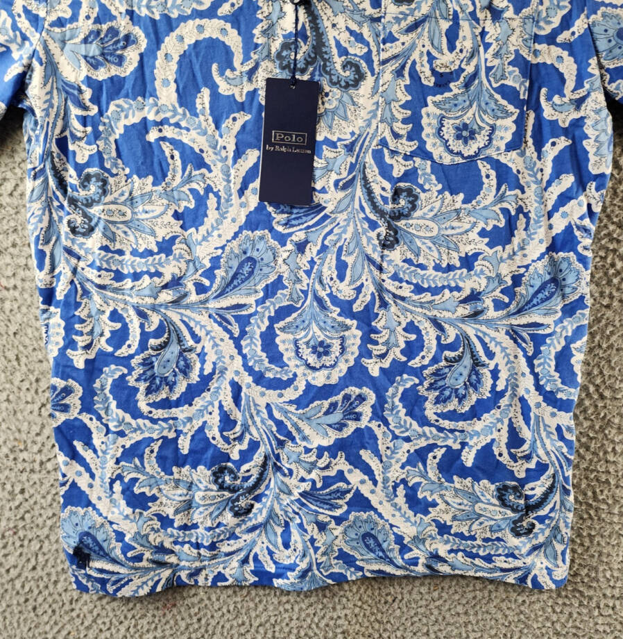 Polo Ralph Lauren Printed Polo Shirt Men's S Blue Short Sleeves Patch Pocket