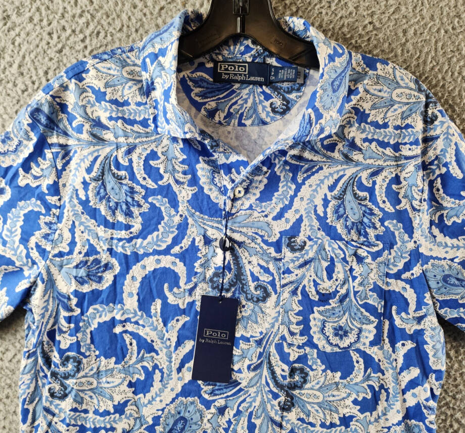 Polo Ralph Lauren Printed Polo Shirt Men's S Blue Short Sleeves Patch Pocket