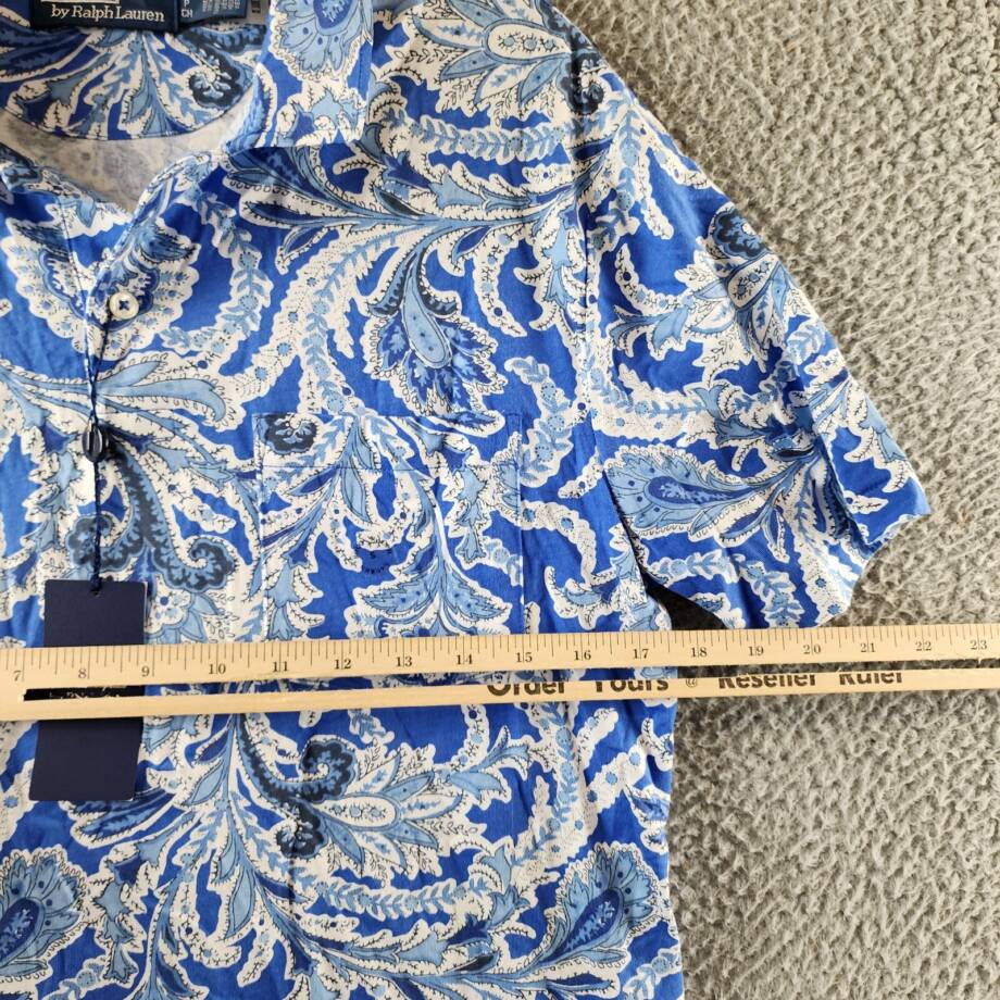Polo Ralph Lauren Printed Polo Shirt Men's S Blue Short Sleeves Patch Pocket