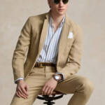 Polo Ralph Lauren Soft Modern Linen Suit Jacket Men's 48R Beige Notch Lapels