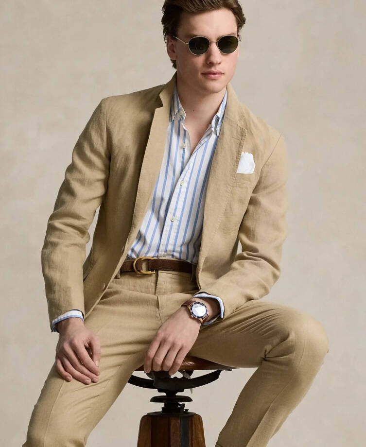 Polo Ralph Lauren Soft Modern Linen Suit Jacket Men's 48R Beige Notch Lapels
