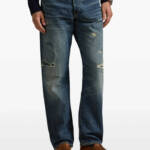 Polo Ralph Lauren Straight-Leg Distressed Jeans Mens 40x32 Blue Denim Button Fly