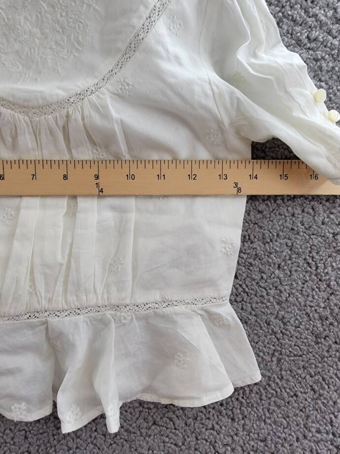 Ralph Lauren Embroidered Voile Top Girls' 8 White Lace Stand Collar Button Back