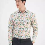 Bar III Slim-Fit Bold Ivy Dress Shirt Men's L White Multi Spread Collar Stretch