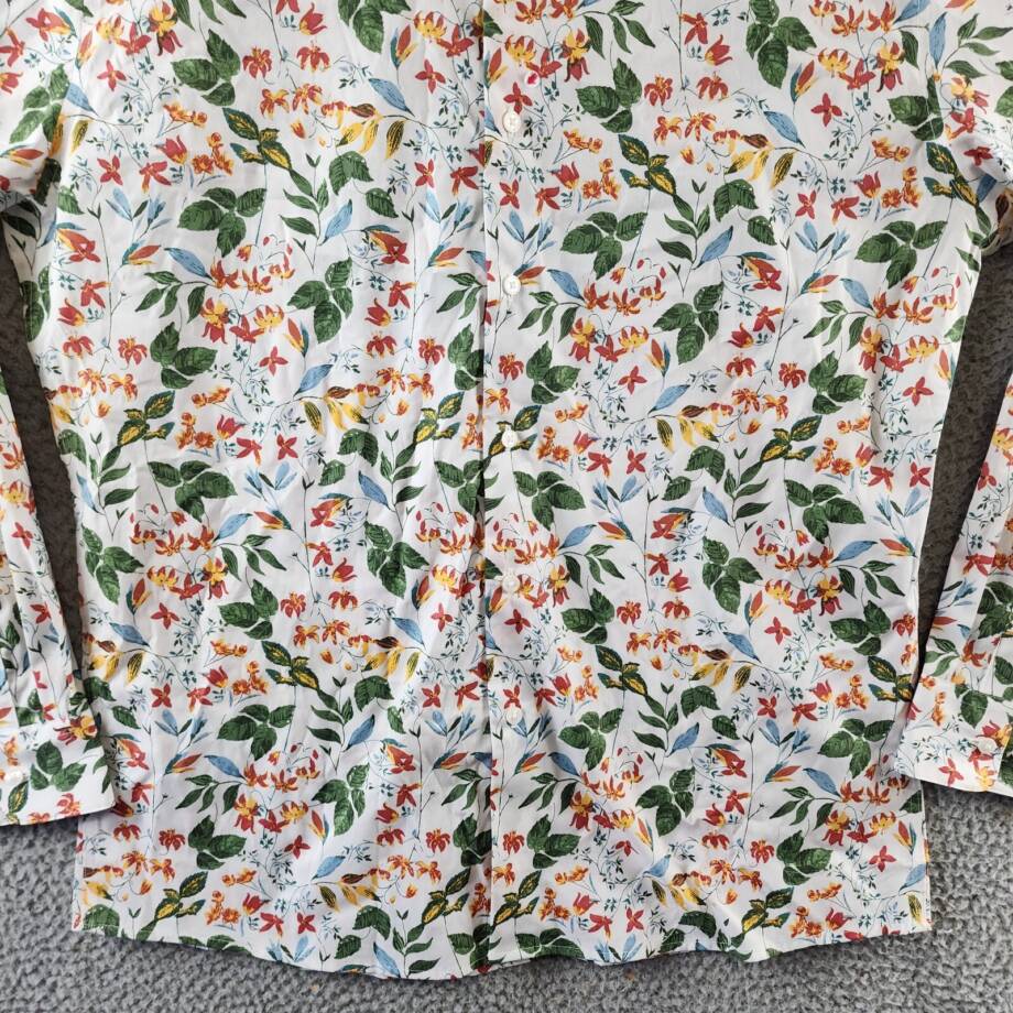 Bar III Slim-Fit Bold Ivy Dress Shirt Men's L White Multi Spread Collar Stretch