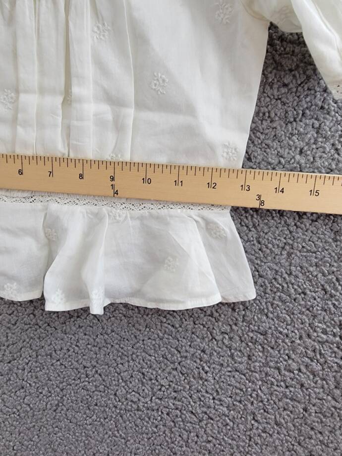 Ralph Lauren Embroidered Voile Top Girls' 8 White Lace Stand Collar Button Back