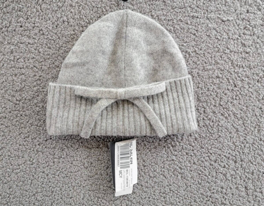 kate spade new york Wool Bow Ribbed-Cuff Knit Beanie Women's OS Gray Heather