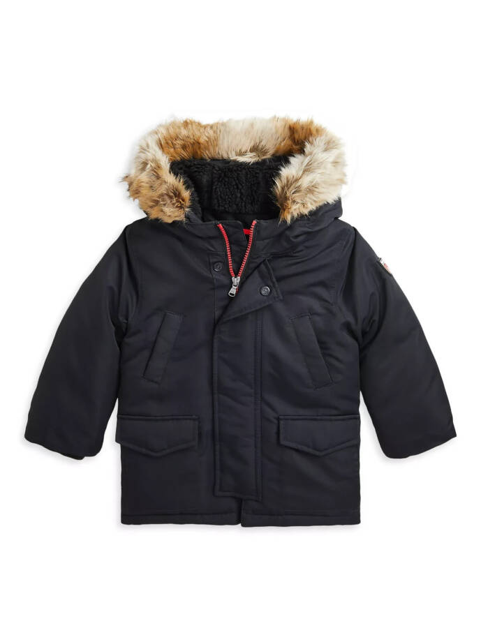 Polo Ralph Lauren Artificial-fur-Trim Down Parka Jacket Little Boys 5 Black L/S