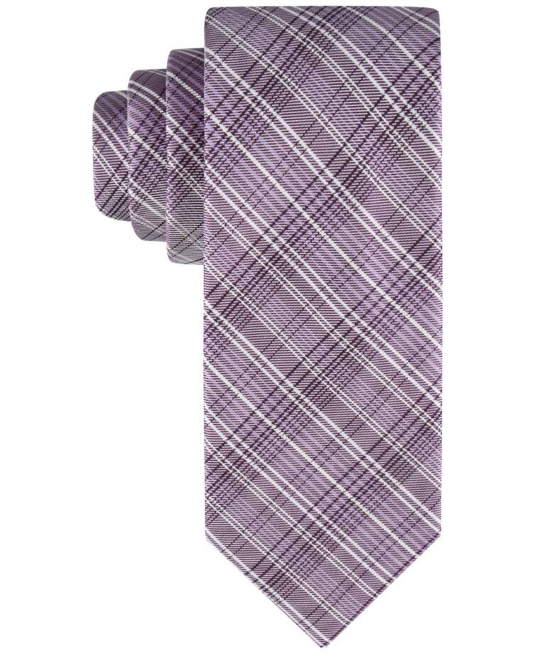 Calvin Klein Silk Blend Fine Wire Plaid Tie Men's Purple Adjustable